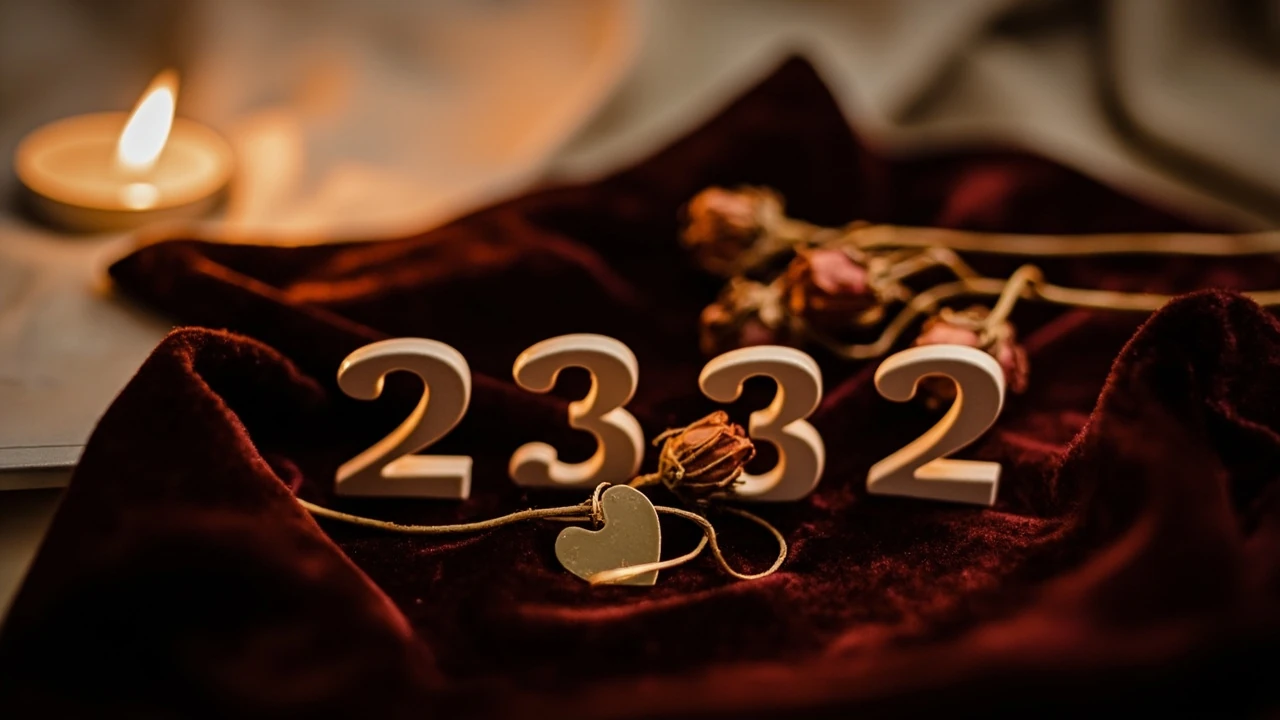 2332 significato amore: cifre luminose su sfondo romantico