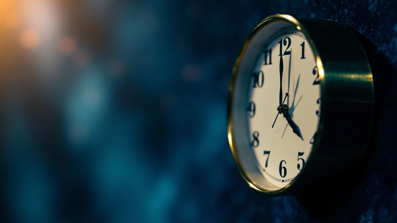 Orologio che segna le 22:22, sfondo blu notte con stelle, immagine editoriale sul significato dell'ora specchio 22 e 22